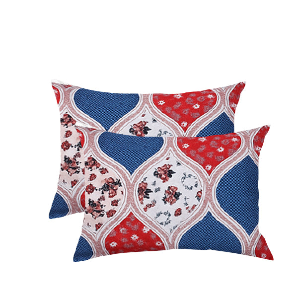 Two decorative pillows with a floral geometric pattern on a white background