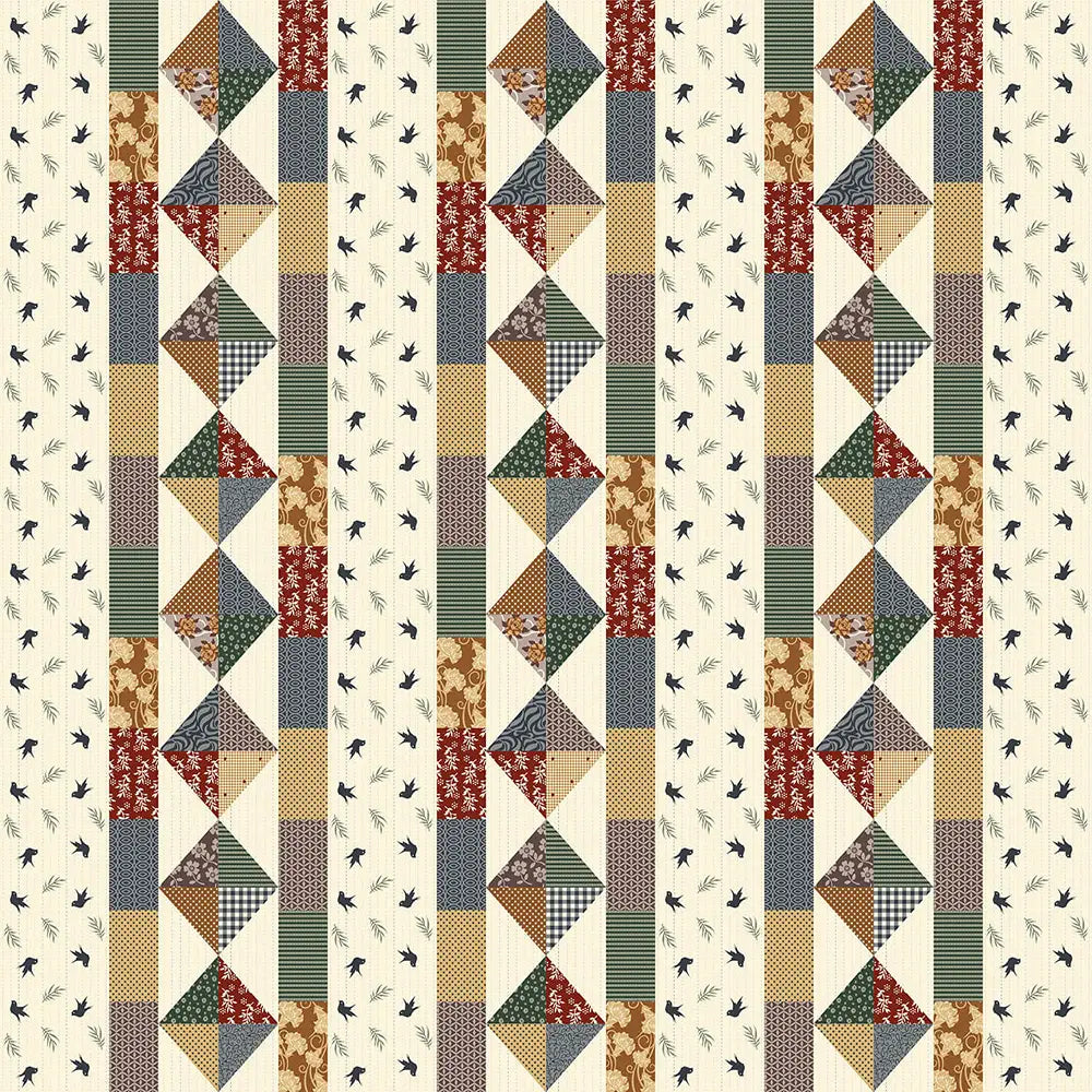 Bird collection designer bedsheet Patterned fabric with geometric and floral designs on a white background