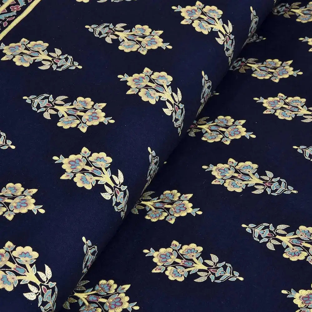 Bedsheet design - Floral patterned fabric on a navy background