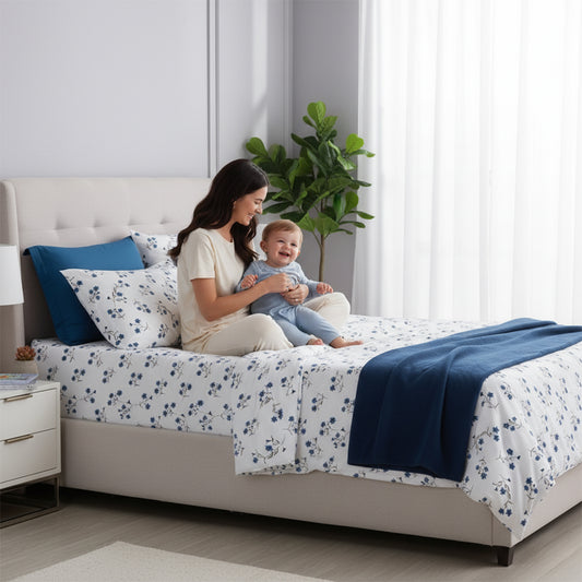 Magenta Blue Flower Polycotton Bedsheet | Double Bed, Queen & King Size