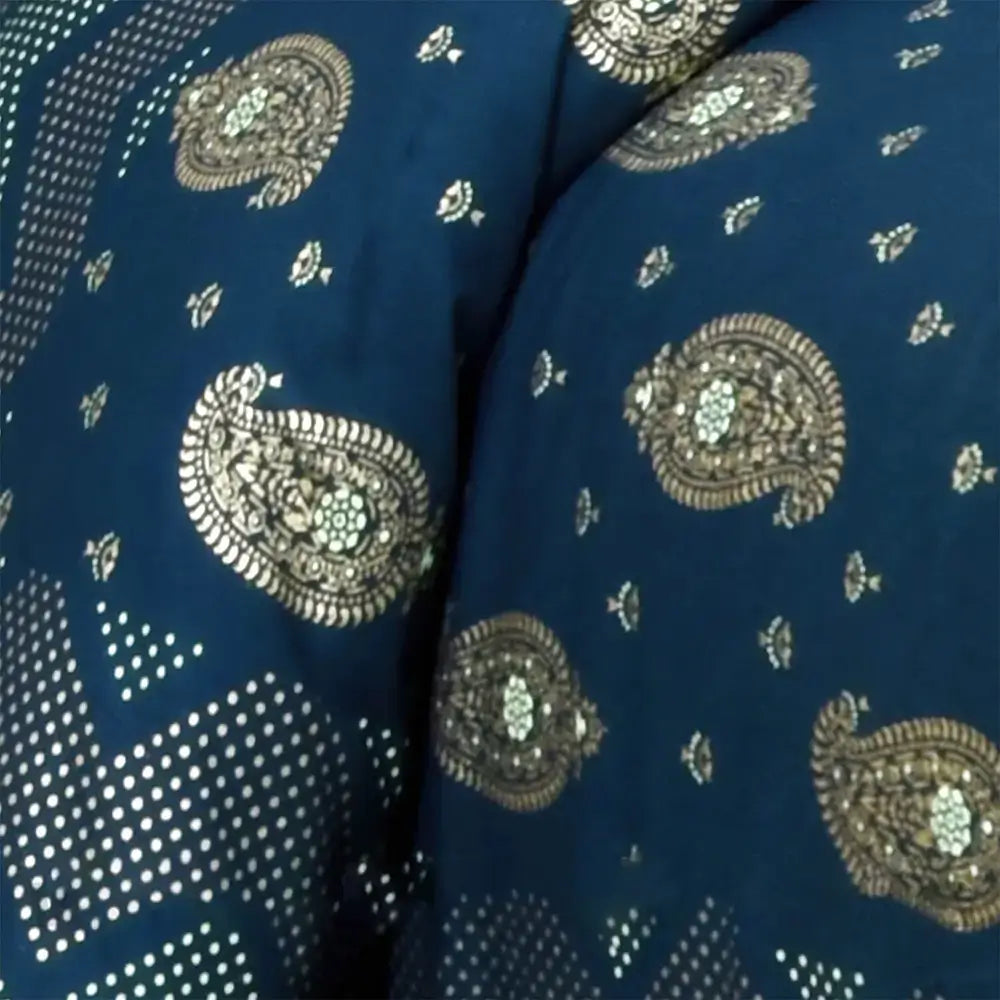 Bedsheet design - Navy blue fabric with gold paisley patterns
