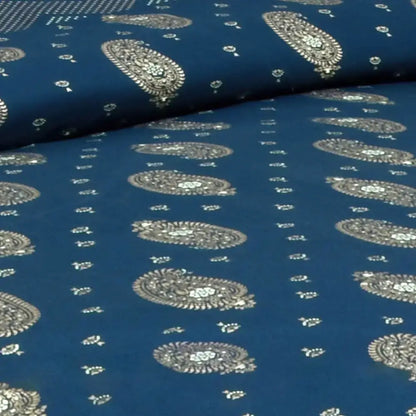 bedsheet design - Blue fabric with silver paisley patterns