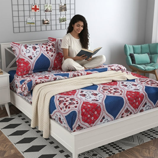 Sky Abstract Printed Double Fitted Bedsheet