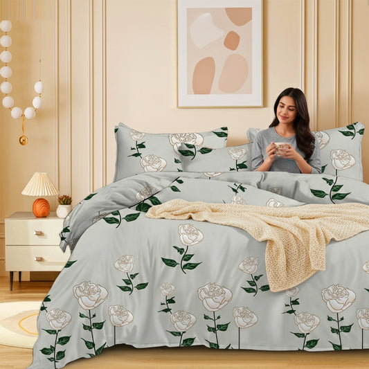White Rose Cream Fitted Polycotton Bedsheet King Size