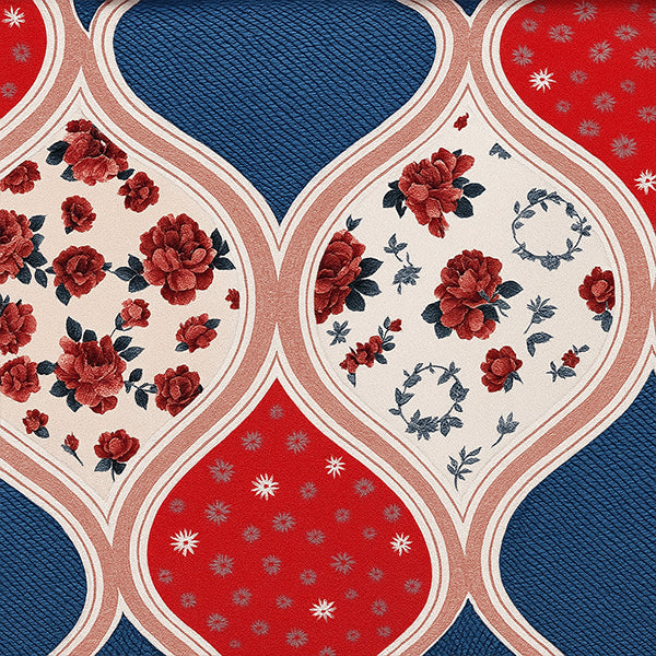 Bedsheet Patterned fabric with red and blue floral design
