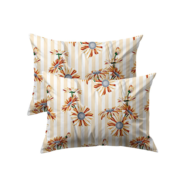 Two floral-patterned pillows on a white background