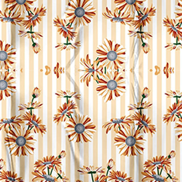 Pattern of orange flowers with green stems on a beige background