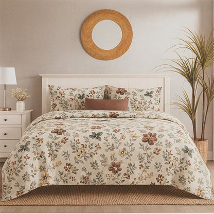 Leaf & flowers print multicolor polycotton double bed bedsheet
