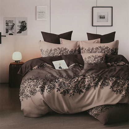 Brownish flowers print polycotton double bed bedsheet