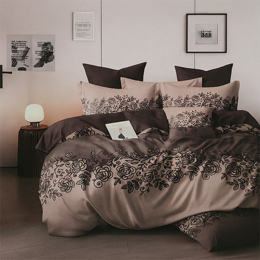 Brownish flowers print polycotton double bed bedsheet