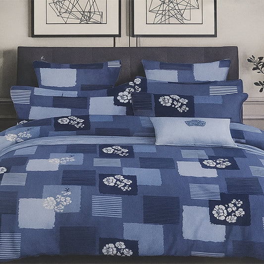 Blueish design print polycotton double bed bedsheet