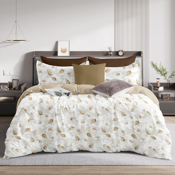 Leaf digital print multicolor polycotton double bed bedsheet