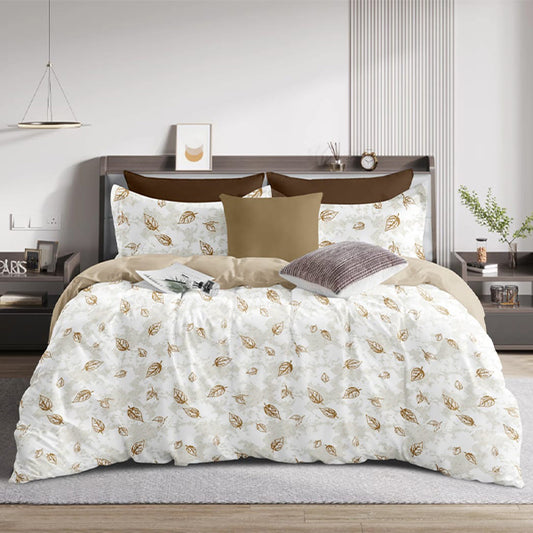 Leaf digital print multicolor polycotton double bed bedsheet