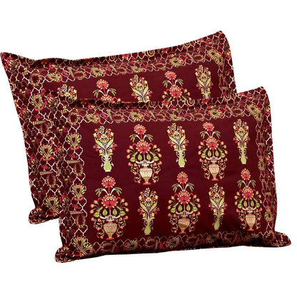 Pair of maroon pillowcases with floral patterns on a white background - Bedding set