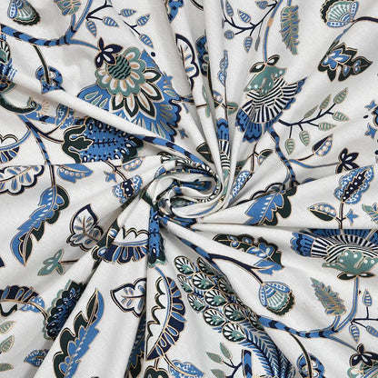Jaipri gold bedsheet with Floral patterned fabric with blue and green designs on a white background