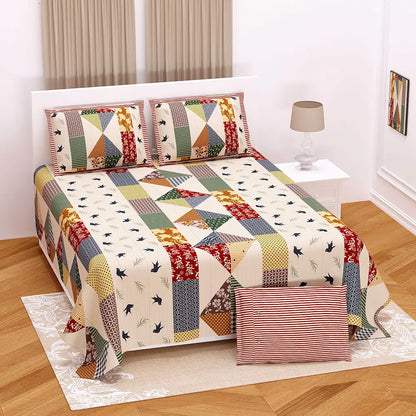 Black Bird Brown Base Bedsheet | 100% Cotton, King Size