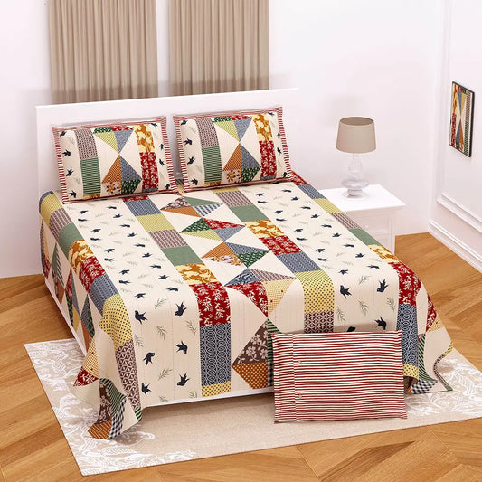 Black Bird Brown Base Bedsheet | 100% Cotton, King Size