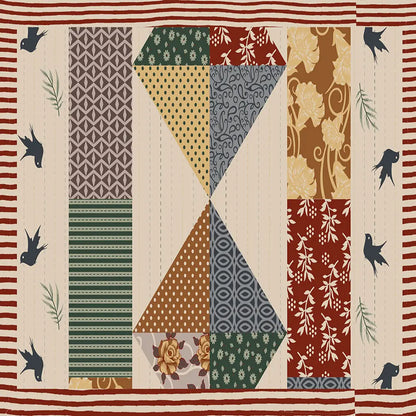 Soft breathable cotton bedsheet Quilt with geometric pattern and bird illustrations on a striped background