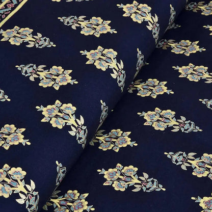 Bedsheet design - Floral patterned fabric on a navy background