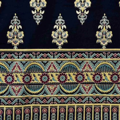 Bedsheet design - Decorative fabric with intricate patterns and jewelry on a black background