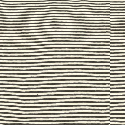 Striped fabric pattern with alternating black and white horizontal lines.