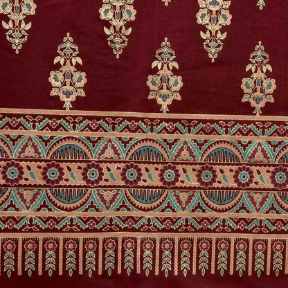 Bedsheet design - Decorative fabric with intricate patterns on a red background