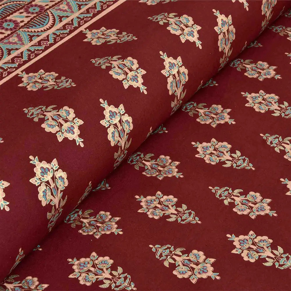 bedsheet design - Floral patterned fabric on a red background