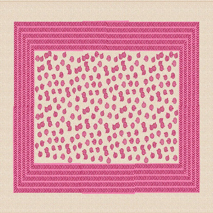 Bedsheet design with doria Pink and beige patterned rug with pink border