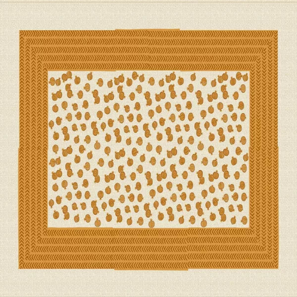 bedsheet desing - Rug with a brown border and patterned center on a beige background.