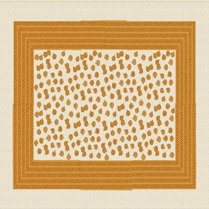 bedsheet desing - Rug with a brown border and patterned center on a beige background.