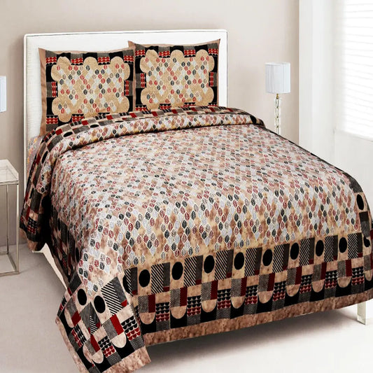 Bedding set with geometric pattern on a bed in a room setting