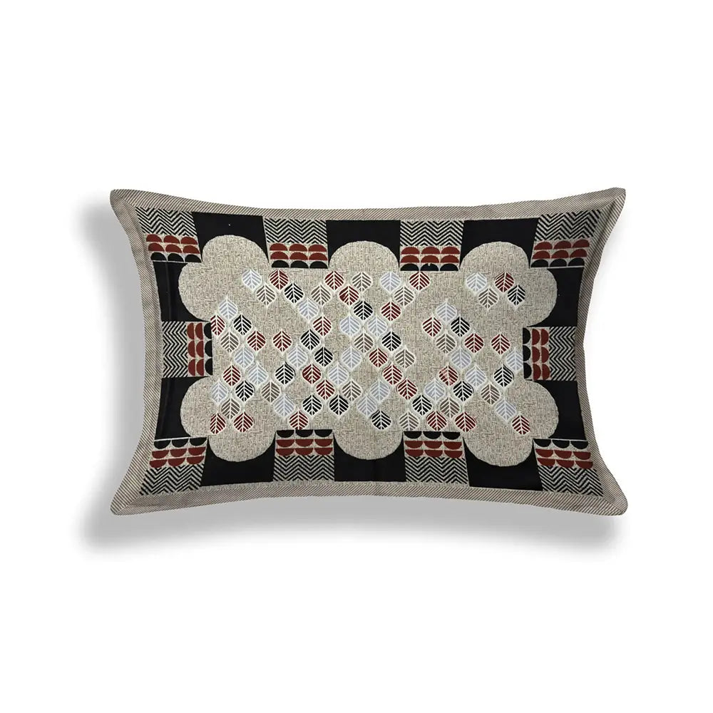 Decorative pillow with geometric pattern on a white background