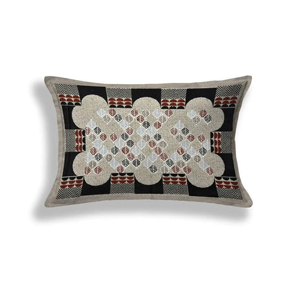 Decorative pillow with geometric pattern on a white background