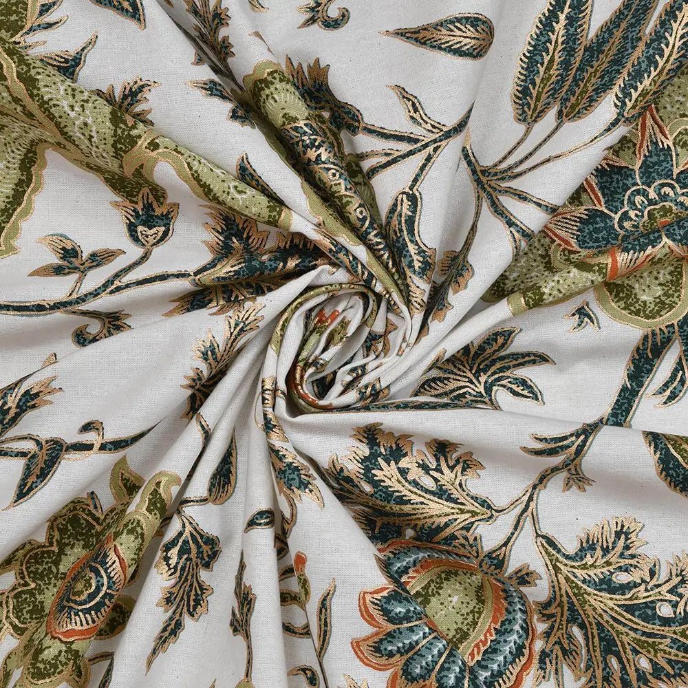 Close-up of floral fabric with intricate patterns on a white background