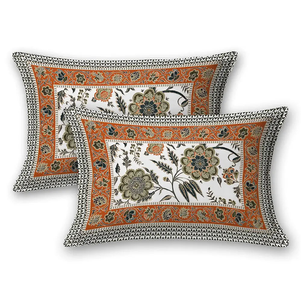 Two decorative pillows with floral patterns on a white background