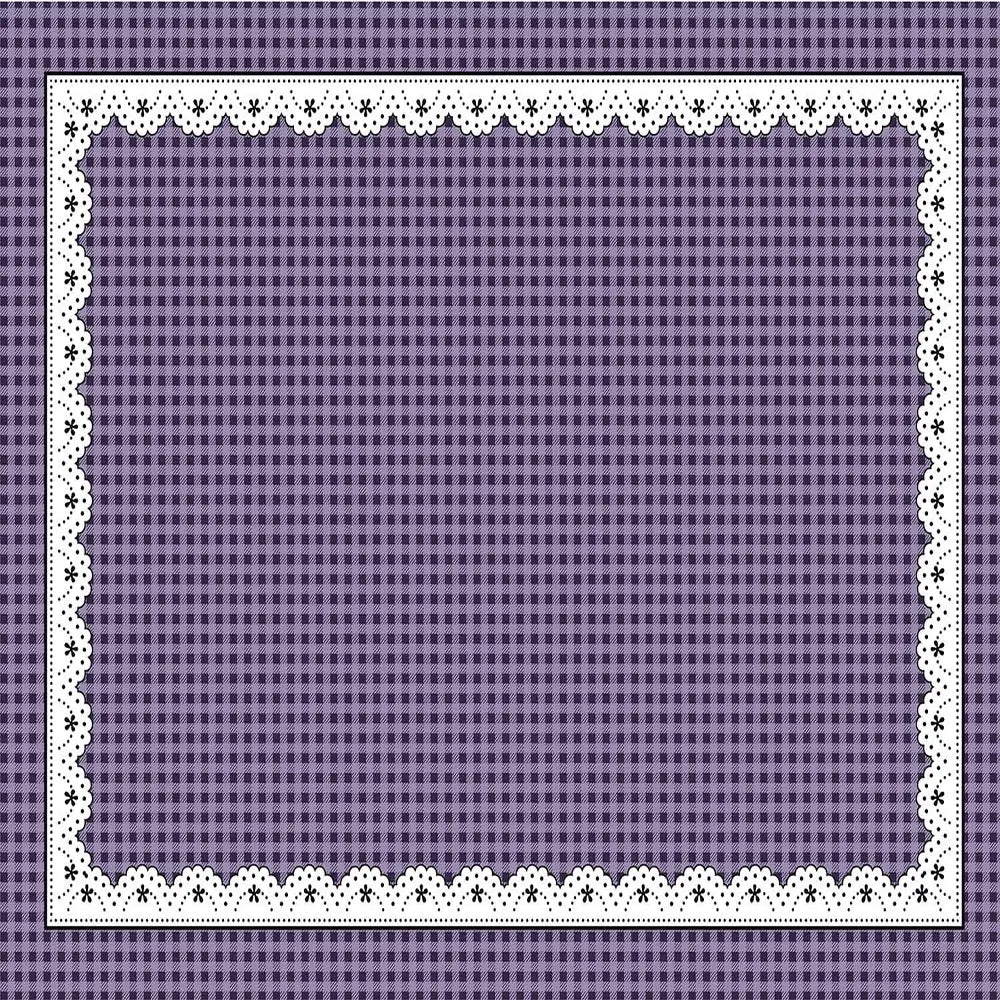 Purple checkered pattern with a white lace border