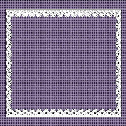 Purple checkered pattern with a white lace border